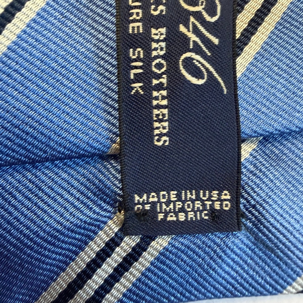 Brooks Brothers Silk Necktie Blue White Black Stripes Preppy Business Formal - Picture 6 of 7